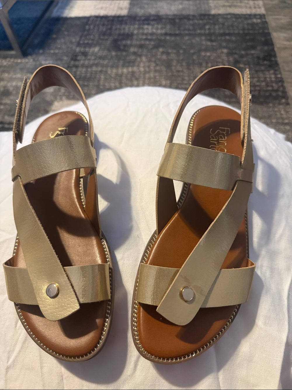 Franco Sarto Gold-Tone Man Made  Crisscross Slingback Sandals. NWOB